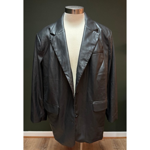 Future Collective Black Faux Leather Blazer Men's Size 1X - Picture 1 of 9